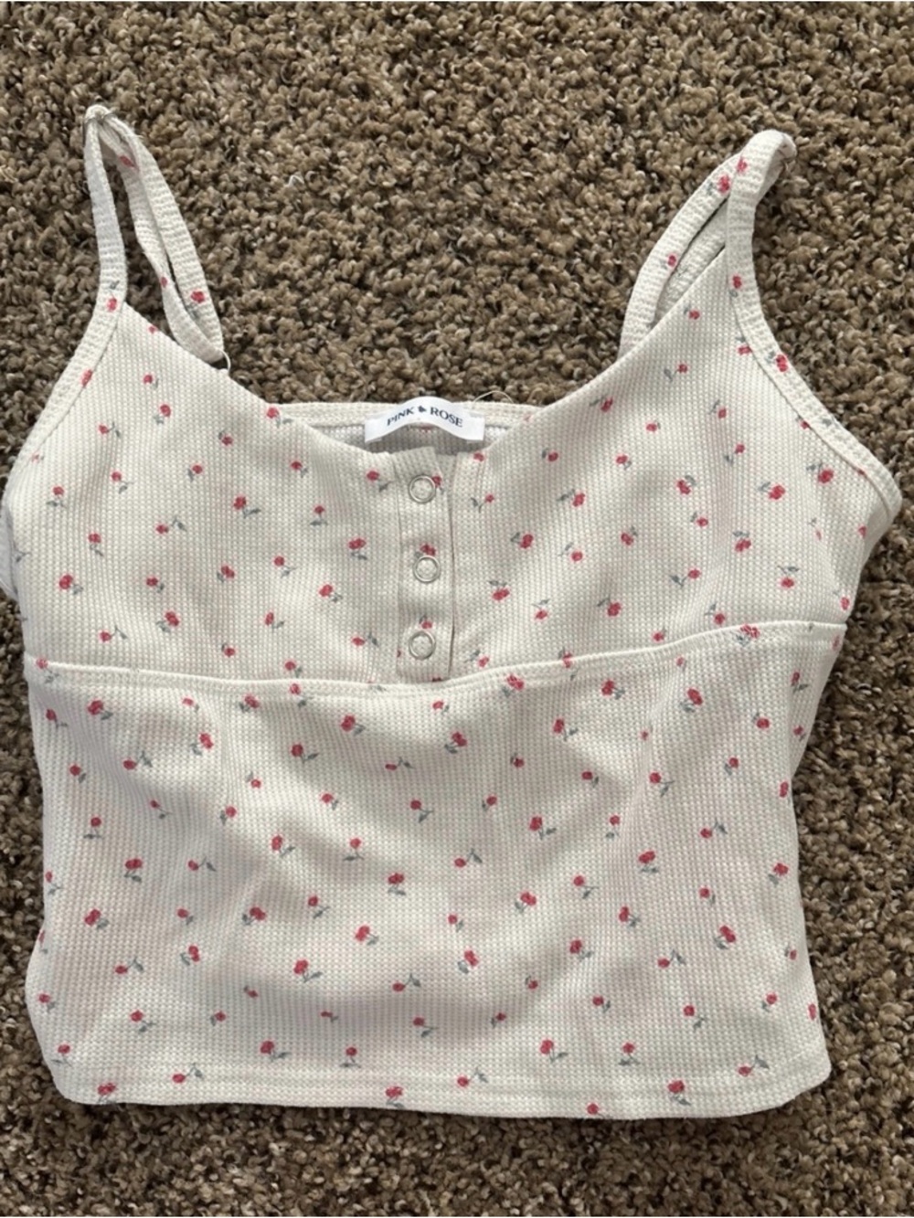 Pink Rose Cream Tank Top with Pink Floral Print